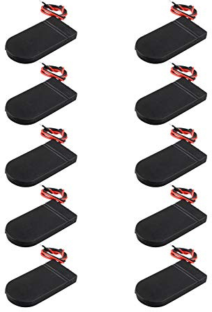 HALJIA 10 Stück 6 V An-/Ausschalter 2 x 3 V CR2032 Knopfzellen-Batteriehalter Sockel Box Clip Gehäuse für LED mit Kabel schwarz