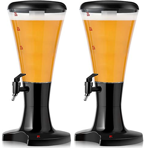 Goplus 2 PCS Beer Dispenser, 3L/101 OZ Cold Draft Beer Clear Beverage Dispenser with LED Lights & Removable Ice Tube, Easy to Clean, Liquor Alcohol Drink Dispenser for Parties Home Bar Use