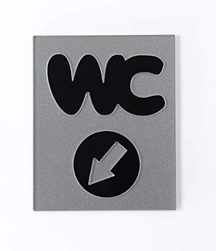 WC-Schild mit Pfeil Wegweiser WC Toilettenschild (schwarz, silber)