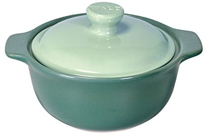 Wald Pentola media in ceramica Kergrès per cottura lenta su fiamma, forno tradizionale e microonde - Non assorbe odori, né grassi o liquidi - Ø 25 x30x16h cm con coperchio - 250 cl (Verde)