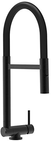 Chrom schwarz matt Küchenmischer mit schwarz schwenkbarem Auslauf und abnehmbarer 2 strahl Handbrause - Gesamthoehe nur 4,5 cm