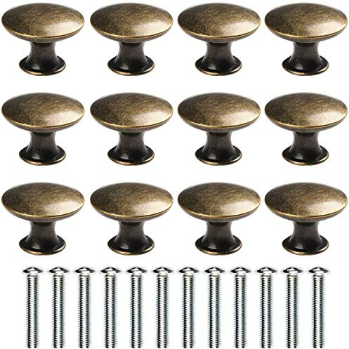 Wajade Vintage Brass Shabby Cabinet Knobs - 12 Pack Drawer Handles Pulls with Screws for Cabinet, Wardrobe, Cupboard of Kitchen, Bedroom Furniture - 30mm