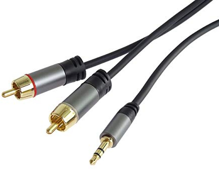 PremiumCord Câble Jack Stéréo vers RCA Hq, Fiche Jack 3,5 mm vers 2 Fiches Cinch, Pour Appareil Photo Numérique Tv Téléphones Portables Mp3 Hifi, Blindé, Connecteur Métallique, M/M, Longueur 3 m