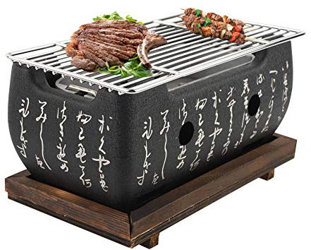 Barbecue a carbone giapponese barbecue da tavolo portatile con piastra di base, posacenere, piastra di carbone, rete per barbecue, piano cottura in alluminio per interni ed esterni