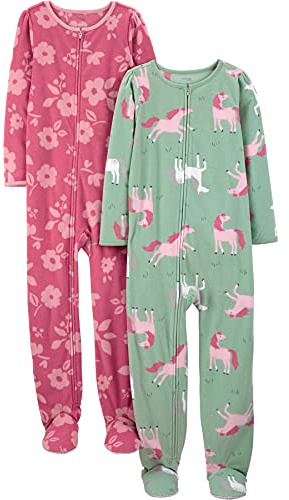 Simple Joys by Carter's Girls' 2-Pack Loose-Fit Fleece Footed Pajamas