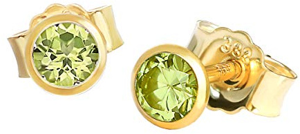 NKlaus Ohrstecker aus 333er Gelbgold 8 Karat mit echtem Peridot 2 Stück | Naturstein: Steinfarbe kann vom Foto abweichen; ohne Geschenkverpackung