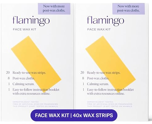 Flamingo Women Face Waxing Kit, Facial Waxing Kit with 20 Wax Strips for Face, 8 Post-Wax Cloths, and 1 Post-Wax Serum, Pack of 2