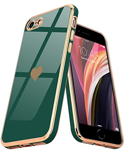 Teageo Hülle für iPhone 7/8/SE2020/2022 Frau Herzmuster, Dunkelgrün | Mädchen Stilvoll Galvanisierte Schutzhülle Weich TPU Phone Case