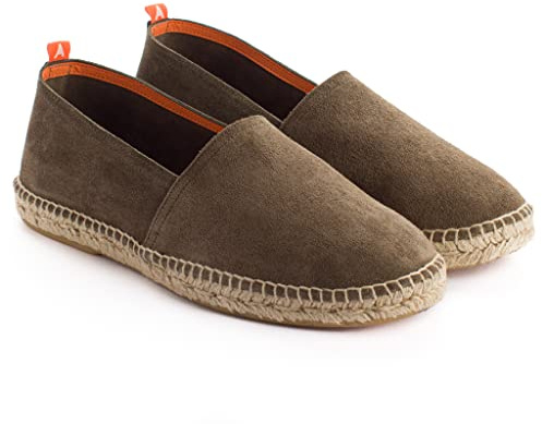ABARCA Espadrilles d'été confortables et respirantes pour homme en jute et cuir fabriquées à la main en Espagne, kaki, 44 EU