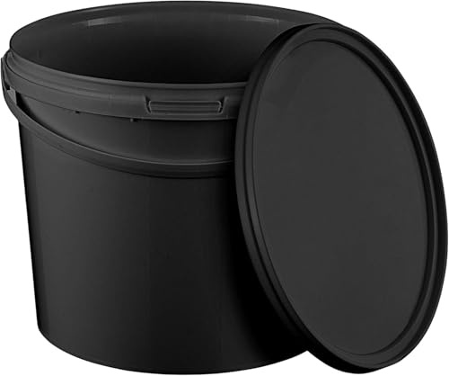 BenBow Eimer mit Deckel 5l schwarz 10x 5 Liter - lebensmittelecht, stabil, luftdicht, auslaufsicher, geruchsneutral - Aufbewahrungsbehälter aus Kunststoff, mit Henkel - leer