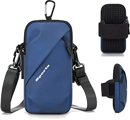 Phone Holder Armband, Small Crossbody Shoulder Holsters Bag with Arm Band, Fits All Smartphones, Use for Running, Walking, Hiking & Biking (Plus Size,Blue)