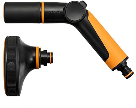 Fiskars Bewässerungsset, 2-teilig, Sprühpistole, 2 Funktionen | Universalgröße, Schlauchanschluss STOP, Universalgröße, SoftGrip, Schwarz/Orange/Blau, 1065493
