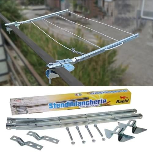 Generico Coppia Stendibiancheria con staffa antisbandamento, bracci da balcone esterno, in acciaio zincato