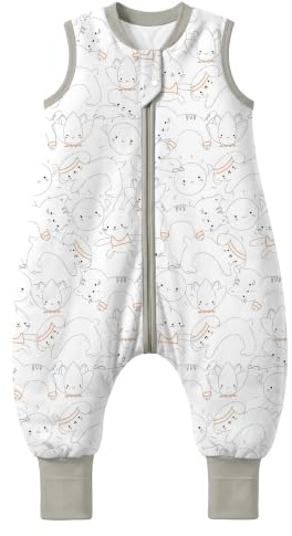 MIKAFEN Baby Schlafsack mit Füßen 2,5 Tog, Größe 90, Höhe 95–105 cm | 100% Baumwolle ärmelloser Kinder winterschlafsack,2-Wege-Reißverschluss, für Frühling, Herbst und Winter nutzbar,Kätzchen