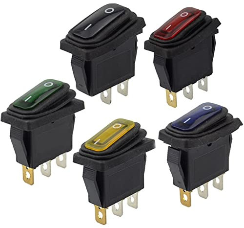 Microrupteurs Heavy Duty 3 Broches scellé Voiture étanche sur Off 15A/250V Auto Bateau Marine Bascule Interrupteur à Bascule Bouton Poussoir avec 220V LED Microrupteurs (Color : 220v Red)