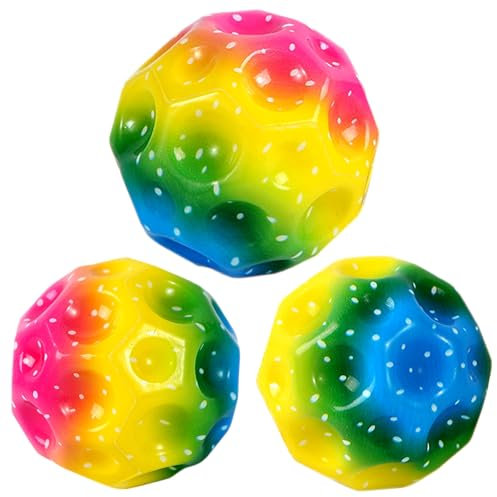 3X Regenbogen Moon Ball, 7 cm Bounce Ball, Kleiner Wasserball, Badestrandspielzeug, zum Werfen, Wasserspiele am Trampolin Spielen, Lavaball, Curveball, Gummiball, Bouncing Ball, Bam Ball, Blitzball