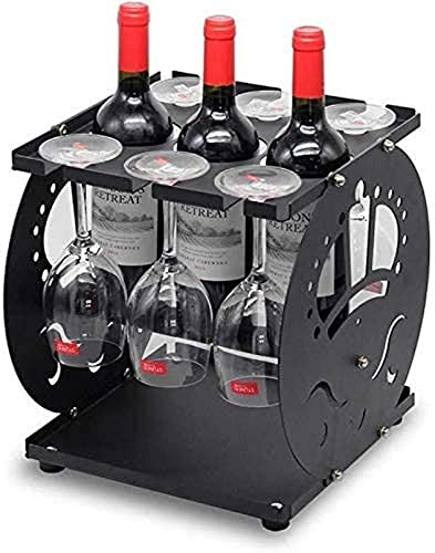 Portabottiglie da parete Portabottiglie Bicchiere da vino Sottosopra Design creativo in ferro battuto Ornamenti per vino Sottosopra per cucina Wine bar Rack 2/3 bottiglie di vino 6 tazze Nero Piccolo