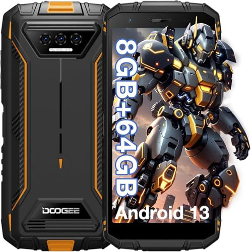DOOGEE S41T Rugged Smartphone, Android 14 Rugged Phone, 6300mAh, 8GB + 64GB(1TB Expand), 5.5 HD+ Display, 13MP Camera, 4G Dual SIM IP68 Waterproof Mobile Phones, Face ID, NFC - Orange