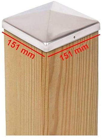 9 x Pfostenkappe 151x151 mm Pyramide aus Edelstahl rostfrei – Abdeckkappe für Holzpfosten 150x150 mm – Zaunkappe Zaunabdeckung Pfostenschutz