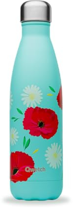 Qwetch - Botella isotérmica de amapola, 500 ml, botella de acero inoxidable, 24 horas frías y 12 horas calientes, impermeable, sin BPA y reutilizables