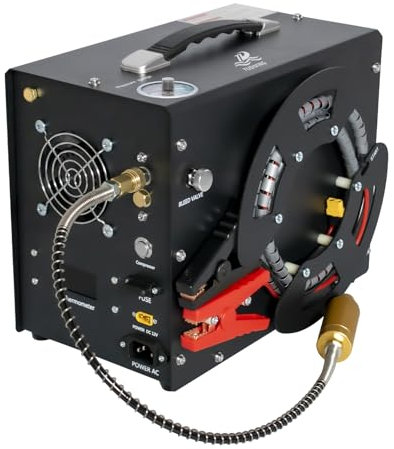 TUDIVING 4500Psi Air Compressor | 12V DC/220V AC | Auto-Stop | Oil&Water Free | Fast Inflation | Scuba Compressor HPA Pump Fill Station for Diving, PCP, Paintball Guns(TXES062)