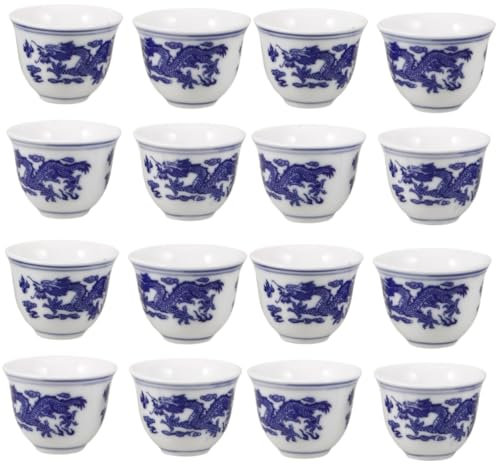 Cabilock 16 Piezas Vaso De De Porcelana Azul y Blanca. Taza Para Beber Taza De Tiro Taza De Te Chino Taza De Leche De Porcelana Taza De Té De La Vendimia Taza De Té Chino Cerámica