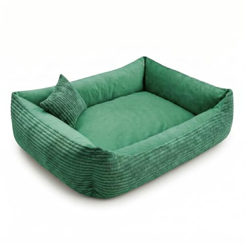 4L Textil Molly Cord Hundebett Hundekorb mittelgroße Hunde Hundekörbchen | 100x80 cm | Grün | Mit Bezug | Reißverschluss | Maschinenwaschbar