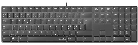 Speedlink Riva Scissor - Boîtier en métal élégant, Clavier Silencieux Touches Plates, Clavier PC avec câble USB, commutateurs Ciseaux durables, filaires, Disposition QWERTY scandinave Nordique, Noir