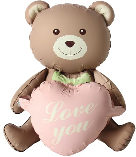 DIWULI XXL Teddy-Bär Luftballon - Love you Herz Rosa Folien-Ballon Liebe, Hochzeit, Geburtstag, Dekoration Party Folien-Luftballon
