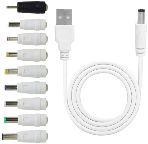 Fascetta 5V Usb To DC Power Cable With 9 Connectors Adapters 2.1 X 5.5mm Usb To Dc Replacement Cord Universal Charging Cable for Lamp Massage Wand Router Led Light Speaker And More Devices