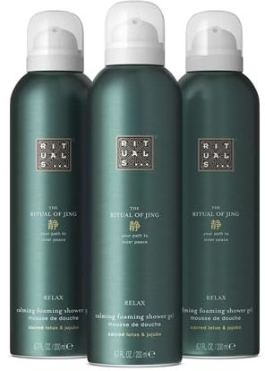 RITUALS The Ritual of Jing Relax, 3 Docciaschiuma – Bagnoschiuma con loto sacro e giuggiola, set regalo donna con 3 doccia rilassanti – 3 x 200 ml