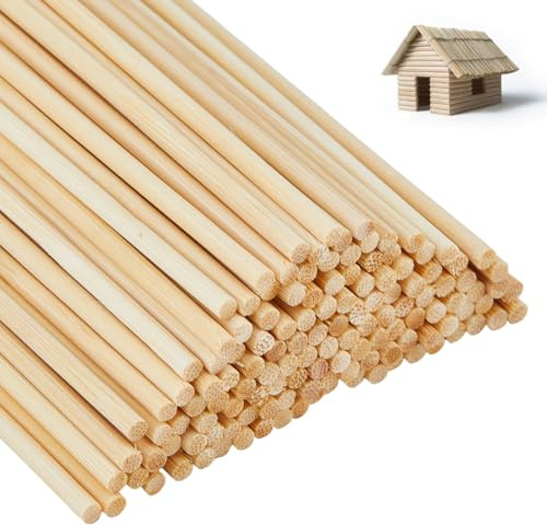 DICOSMETIC 300 tacos de madera de 1/8 x 6 pulgadas, barras de madera, tacos de madera, varillas de bambú redondas, para manualidades, tacos de madera natural para manualidades y proyectos de bricolaje