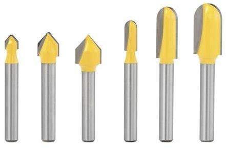 Fresa de ranura de 1/6 Uds., vástago de 1/4, broca de enrutador de ranura de 90 grados V, fresa de punta de bola de núcleo for herramienta de carpintería(6pcs Set)