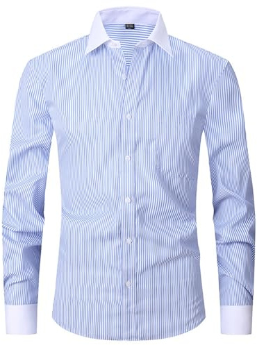 Black Shirts Men Shirts for Men Adult Formal 2024 Men's Spring and Fall French Shirt Men's Business Dress Long Sleeve Solid Color Stripe Inch Dress Twill White Mens Shirt Slim Fit (Light Blue, M)