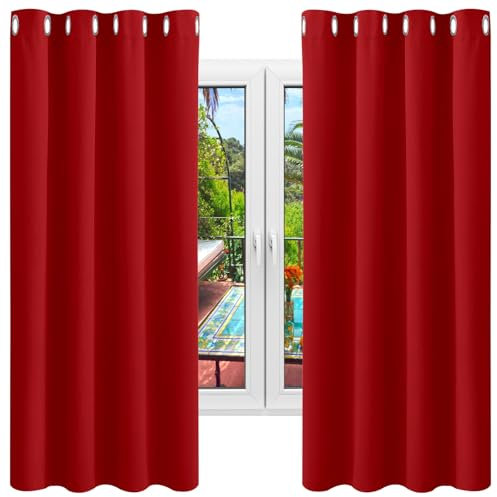 NINGBAI Verdunkelungsgardine/Wohnzimmer Vorhänge 200 x 120 cm Einfarbige/Winter Extra Warm/Modern Wunderschön Weich Vorhang für Schlafzimmer, Rot