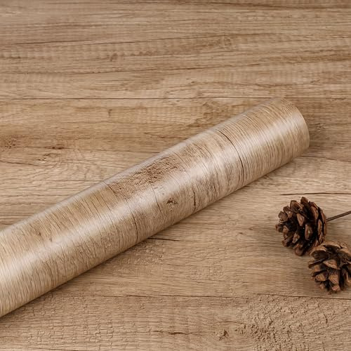 ReWallpaper Sticky Back Vinyl Roll Wood Effect Thick Light Oak Vinyl Worktop Covering Waterproof Kitchen Wallpapers Wood Effect Contact Paper Self Adhesive for Kitchen Countertops 40CMx3M