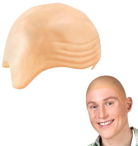 Glatzenkappe,Halloween Erwachsene Latex Perücke Glatze Bald Cap,Funny Costume Silicone Glatzen Kopfbedeckung Accessories,Lustige Pitbull Rubber Fake Kahle Kopfkappe für lustige Kostüm Wig Glatzekappe