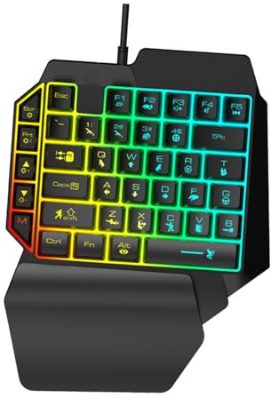 UKCOCO Teclado Sola Mano para Juegos Modelo 39 Teclas Negro | Plástico, Plug And Play, Compacto y Portátil, Uso en Casa y Partidas, para Jóvenes