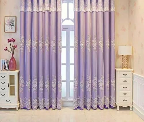 Mesnt Thermovorhang Kälteschutz, Lila 300x270cm Doppellagige Spitzenstickerei Vorhang Blickdicht Thermovorhang Vorhänge Wohnzimmer Schlafzimmer, Pleat Hook