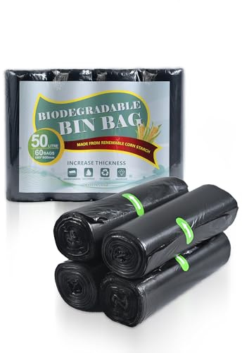 Eco-Friendly - Extra Strong - 60 Bags EveryDay - 50L - Recyclable and Biodegradable Bin Bags, Leak Resistant, Durable Waste Disposal Bags for Household & Commercial Use.