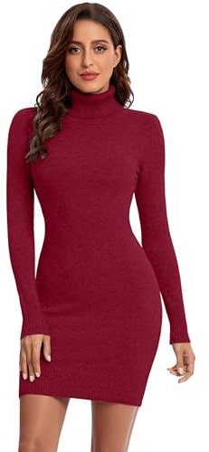 Avancel Damen Strickkleid Winter Kleid Langarm Pulloverkleider Knielang Elegant Rolllkragen Kleidr Herbst 2025 Weinrot M