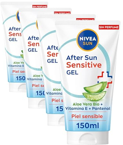 NIVEA SUN After Sun Sensitive Gel-Crema (1 x 175 ml), crema calmante con aloe vera, crema hidratante para piel sensible y con alergia al sol (Paquete de 4)