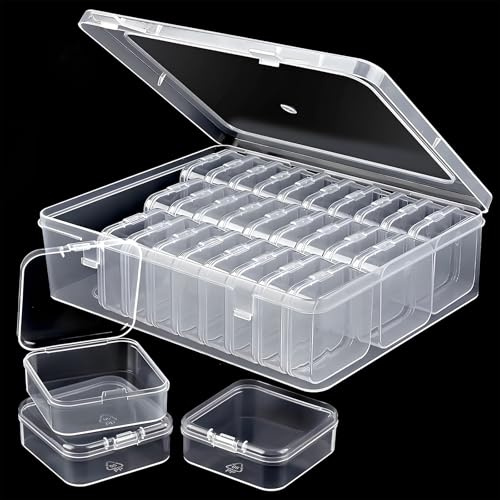 Luxvara 30 Pezzi Scatole Plastica con Coperchio Piccole, 5.5x5.5x2cm Piccole Scatole Plastica Trasparente, Mini Scatola Porta Oggetti per Pillole Perline Gioielli e Oggetti Artigianali