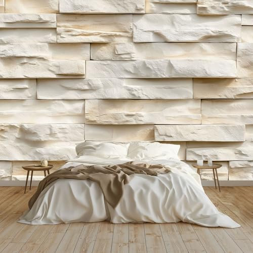 Moda Art Papel Tapiz Fondo De Ladrillo De Piedra Arte Mural de Papel Pintado 300x210 cm Fotomural Decoración de Papel Tapiz Fondo de Pared de Tv de Fotografía, Beige