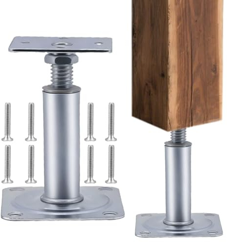 Pfostenträger Höhenverstellbar, 2 Stück Pfostenschuh, 100-130 mm Höhe, Verzinkter Stahl, Zum Aufschrauben, Stützenfuß Bodenfuß Betonfuß Regulierbar für Zäune, Unterstände, Carports, Pergolen