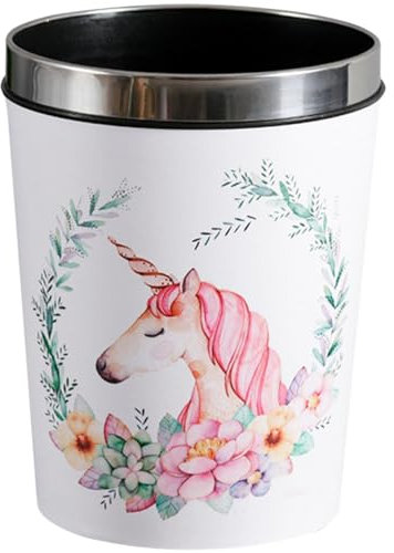 VICASKY Unicorn round Waste Bin 12l Household Trash Can with Floral Pattern Reusable Bathroom and Kitchen Garbage Container for Boys and Girls Bedroom