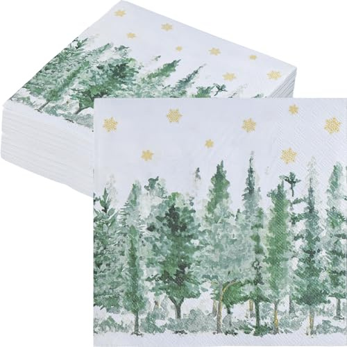 40 Stück Servietten Weihnachten Winterwald,3-Lagig Papierservietten Winter Servietten Tischdeko Weihnachtsservietten 33x33cm Weihnachts Serviette Tannenbaum für Weihnachten Advent Christmas Napkins