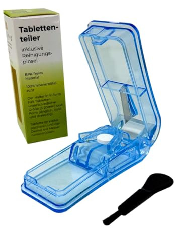 LisaCare Tablettenteiler für kleine und große Tabletten - Pillenschneider - Medikamenten Teiler - Tablettenspalter inkl. Aufbewahrung & Reinigungspinsel (Blau)