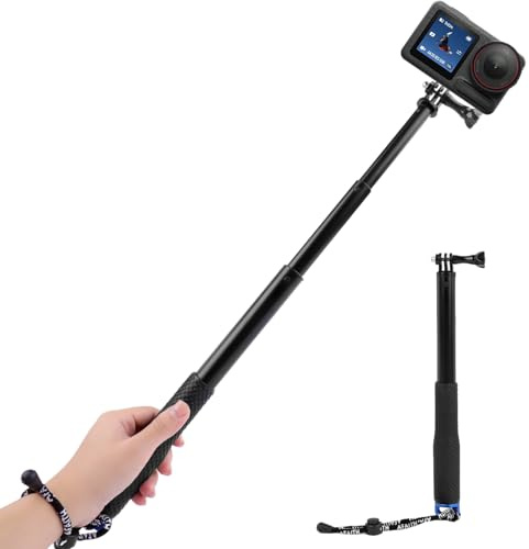 36‘/98cm Selfie Stick für GoPro, Wasserdicht Ausziehbarer Selfie Stick 29-98cm, Stange Handgriff Einbeinstativ Aluminium für GoPro Hero 8 9 10 11 12, für DJI Osmo Action, AKASO EK7000 (Blau, 29cm)