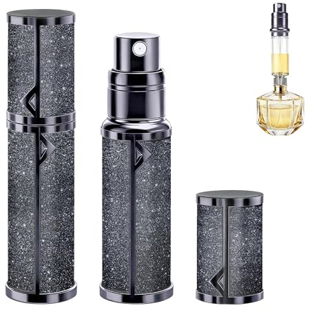 EYECURL 5ml Perfume Atomiser, Pocket Leakproof Perfume Travel Refillable bottle for Fragrance Lovers Home Outdoor Business Trip (Black/Patina, 8.5cm)